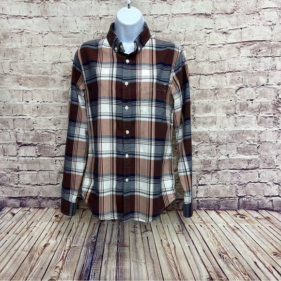Express Soft Wash Blue Check Button Long Sleeve Shirt - Picture 1 of 10